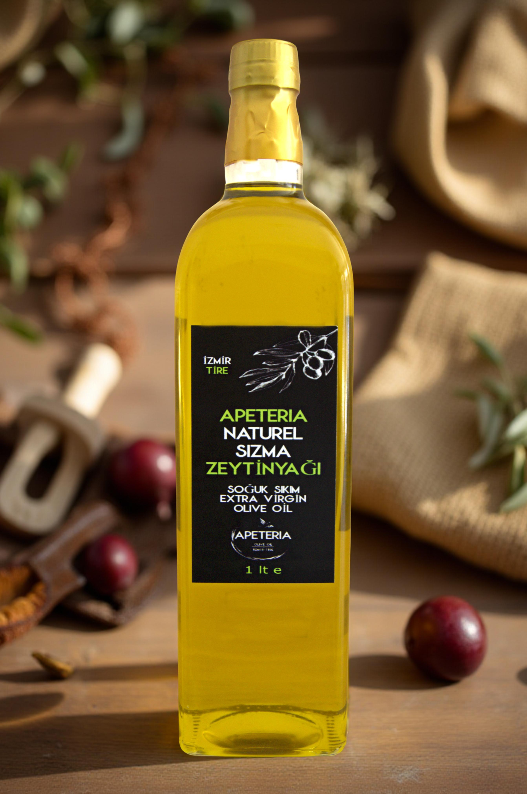 Apeteria 1 lt Cam Şişe Naturel Sızma Soğuk Sıkım Zeytinyağı