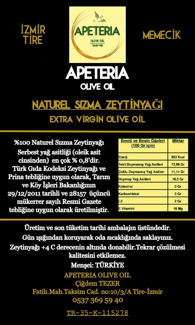 2 Adet Apeteria 5 lt Naturel Sızma Soğuk Sıkım Zeytinyağı - Görsel 3