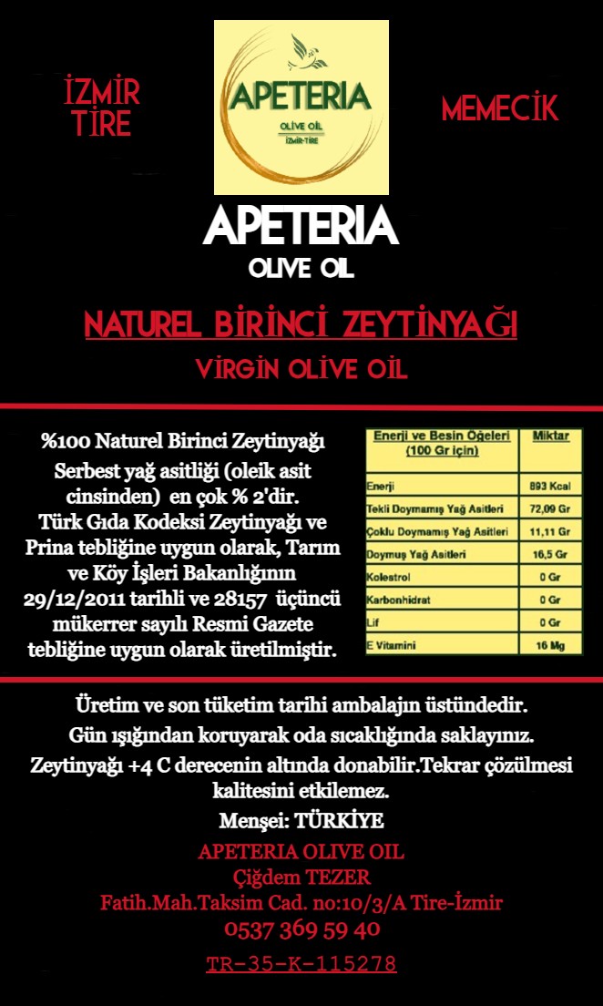 Apeteria 5 lt Naturel Birinci Zeytinyağı - Görsel 3